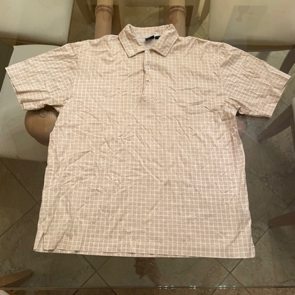 Hugo Boss Golf Polo Shirt Made in Italy Beige Pattern Men's Size L